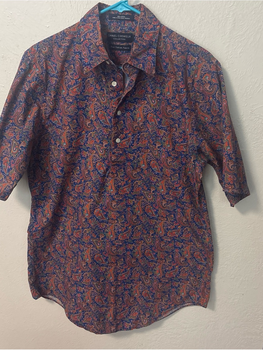 Daniel Cremieux Navy and Red Paisley Button-Down Short Sleeve Shirt